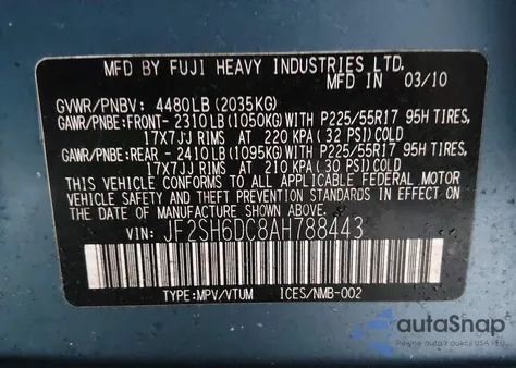 2010 Subaru Forester 2.5X Limited из США, поврежденный, VIN JF2SH6DC8AH788443